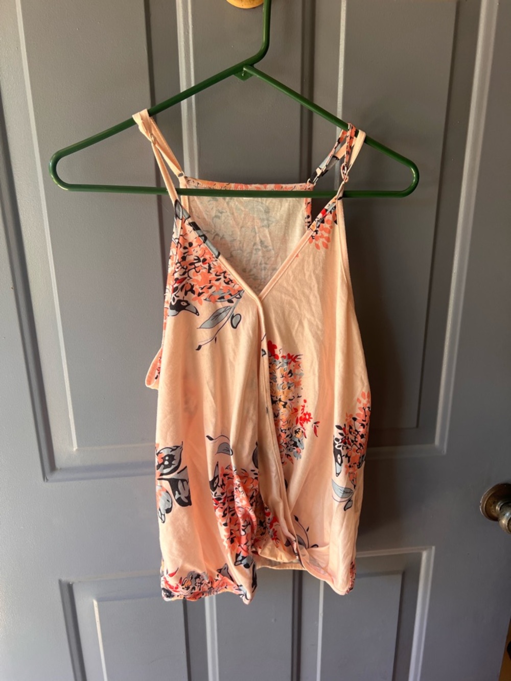 Floral Wrap-Front Peach Cami Top